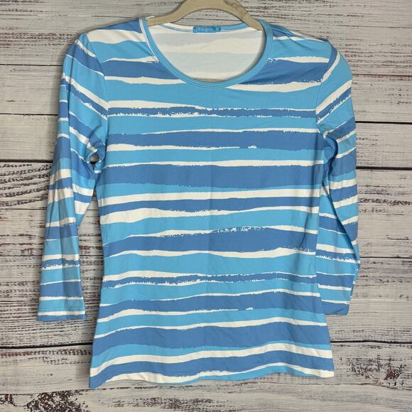J. McLaughlin Blue Stripe Women's Crew Neck Shirt XS - Picture 1 of 3